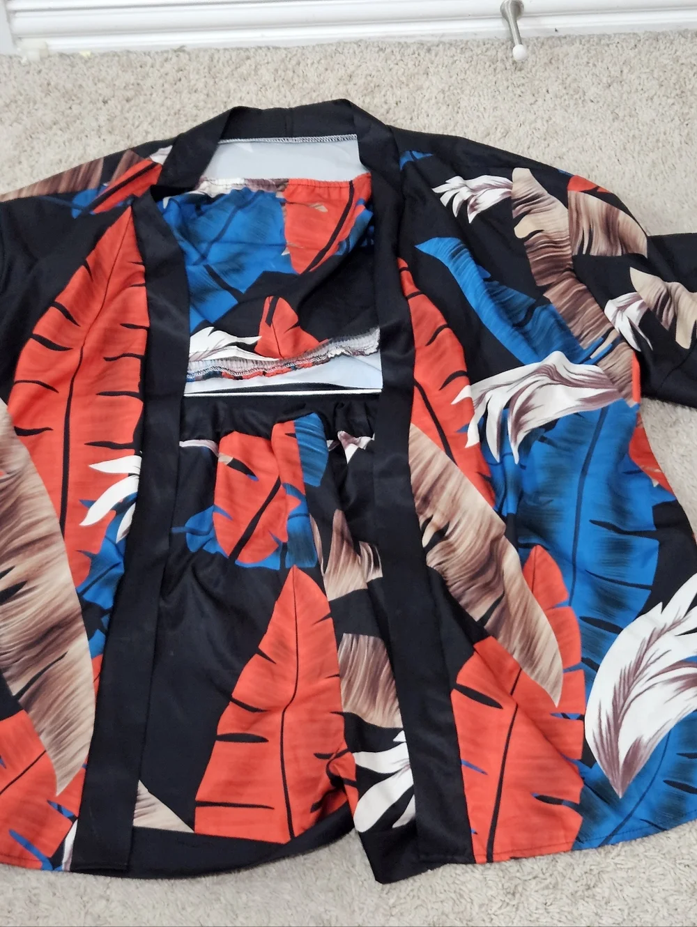 Tropical Print 3 Piece Kimono Shorts crop top - Picture 8 of 9